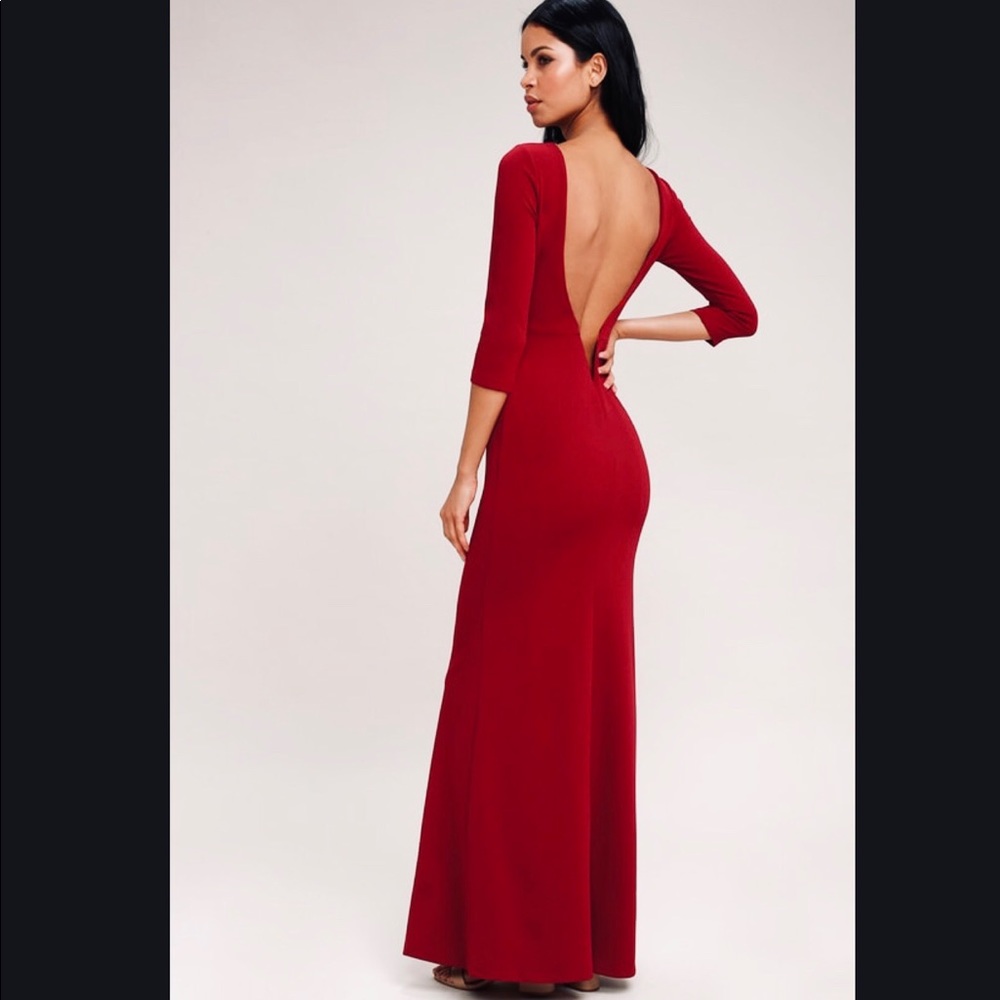 NWT Kymber Wine Red Backless Long Sleeve Maxi
